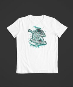 T Shirt Astronaute Snowboard blanc