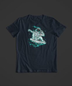 T Shirt Astronaute Snowboard bleu