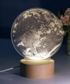 lampe planete terre bois