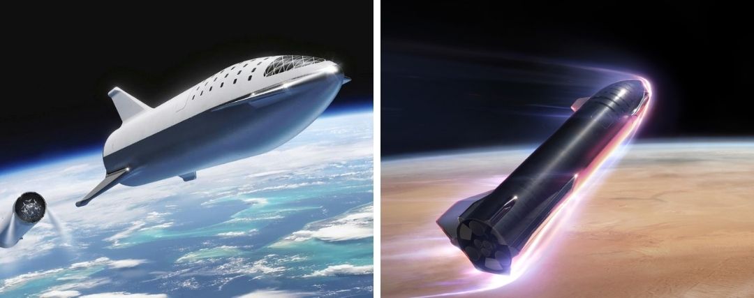 Starship en orbite terrestre et entrée dans l'atmosphère martienne