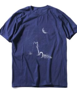 t shirt chat nuit étoilée