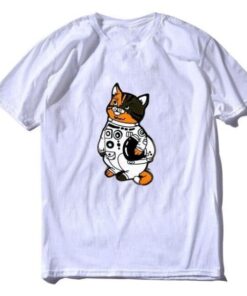 t shirt petit chat astronaute blanc