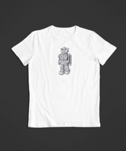 T Shirt Robot Retro blanc