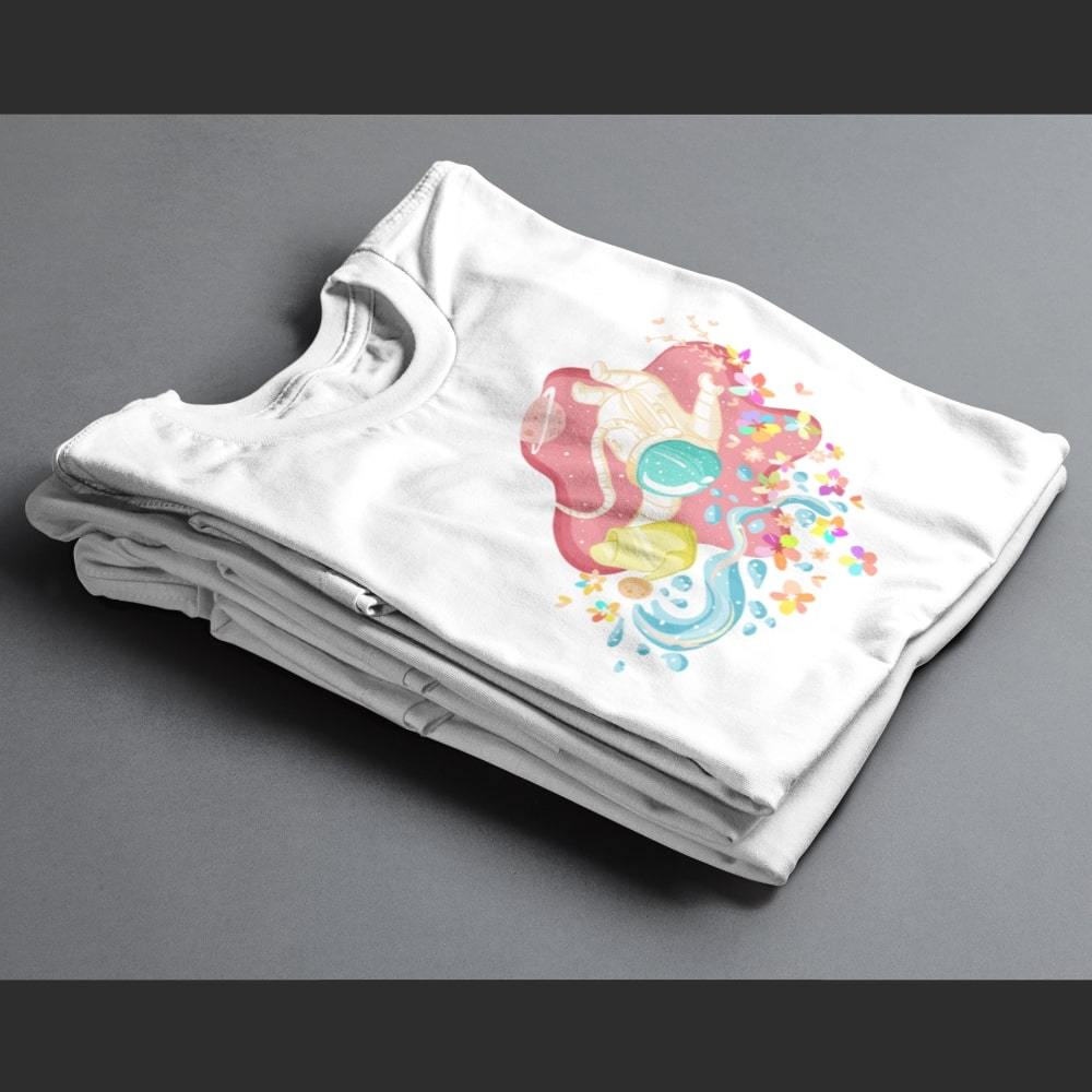t_shirt_astronaute_fleurs_blanc T Shirt Astronaute Fleurs blanc