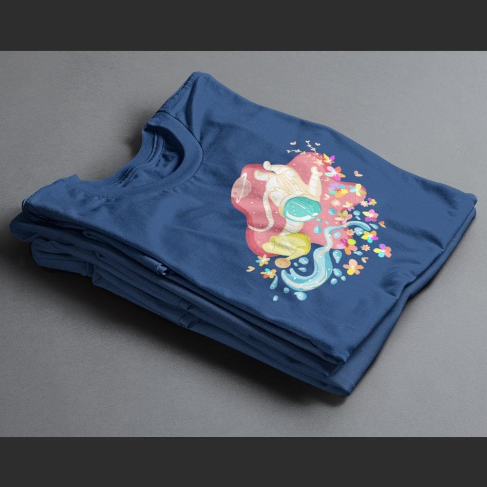 t_shirt_astronaute_fleurs_bleu_marine T Shirt Astronaute Fleurs bleu