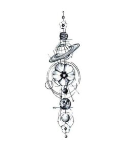 Tatouage Éphémère Système Solaire Fleuri