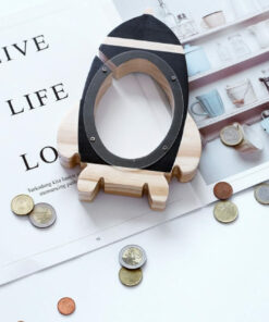 tirelire fusee bois noir